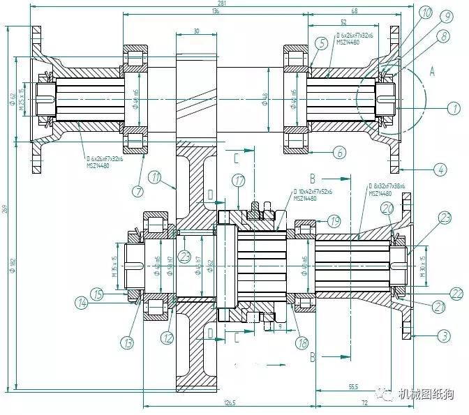 差减变速器扭矩分配器一级斜齿轮箱三维设计与工程图纸详解